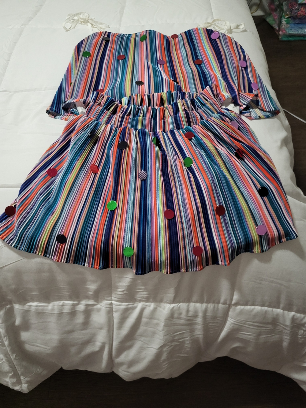 Queen Of Sparkles Rainbow Stripe Two-Piece Set with Sequin Dots